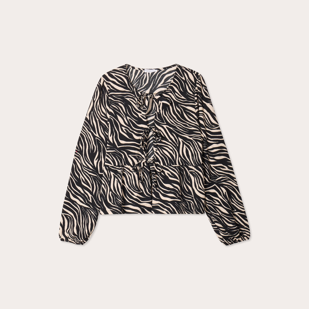 Blouse nouée manches longues noir femme