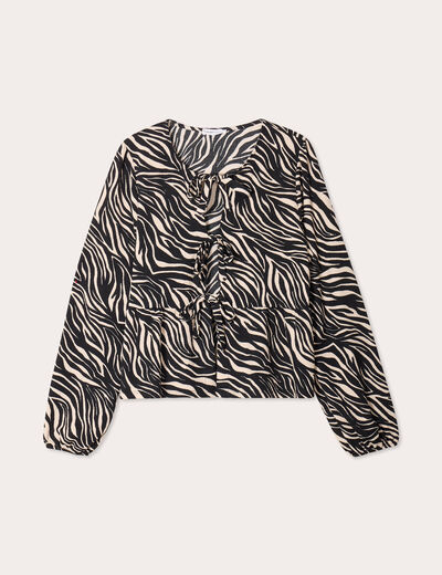 Blouse nouée manches longues noir femme