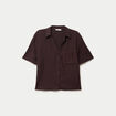 Chemise droite cropped manches courtes marron fonc&eacute; femme