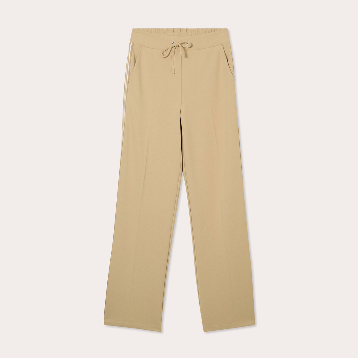Pantalon large élastiqué beige femme