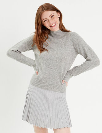 Pull col montant gris foncé femme