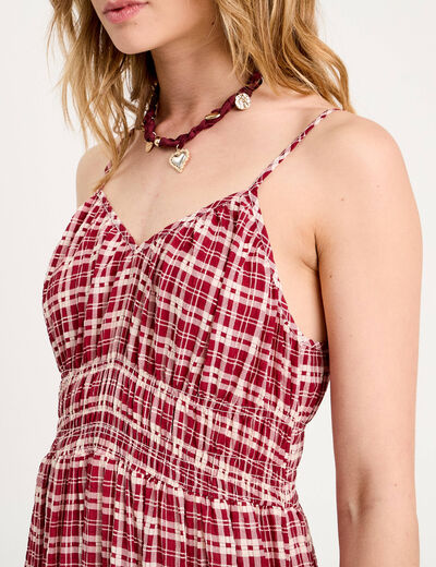 Robe midi évasée bretelles bordeaux femme