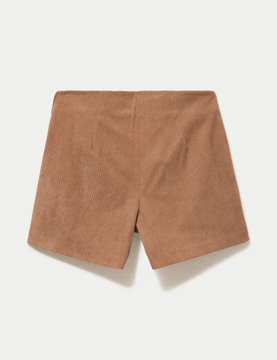 Jupe-short trap&egrave;ze courte en velours camel femme