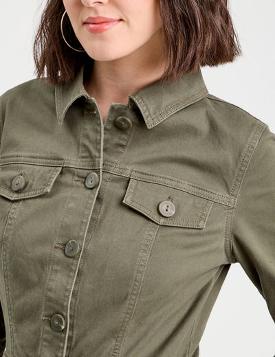 Robe chemise droite ceinturée vert kaki femme