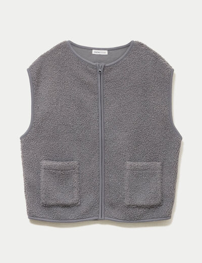 Gilet sans manches bouclette gris femme