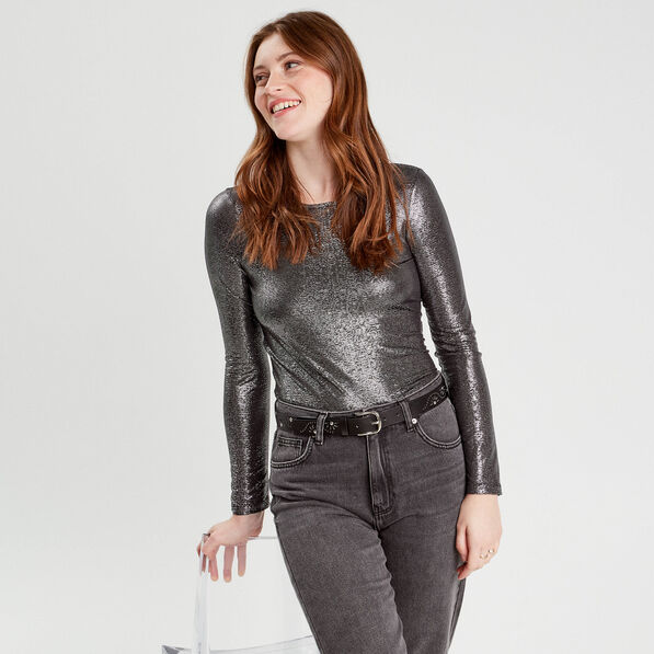 t shirt metallise gris argent femme T-shirt métallisé gris argent femme