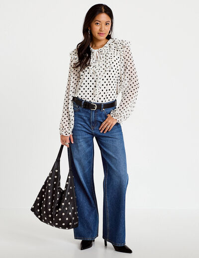 Blouse droite voile manches longues blanc femme