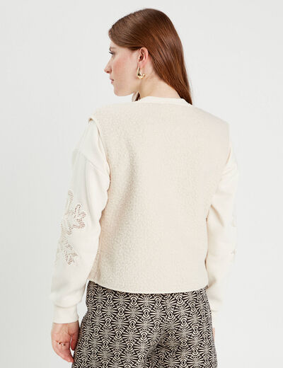 Gilet sans manches polaire ecru femme