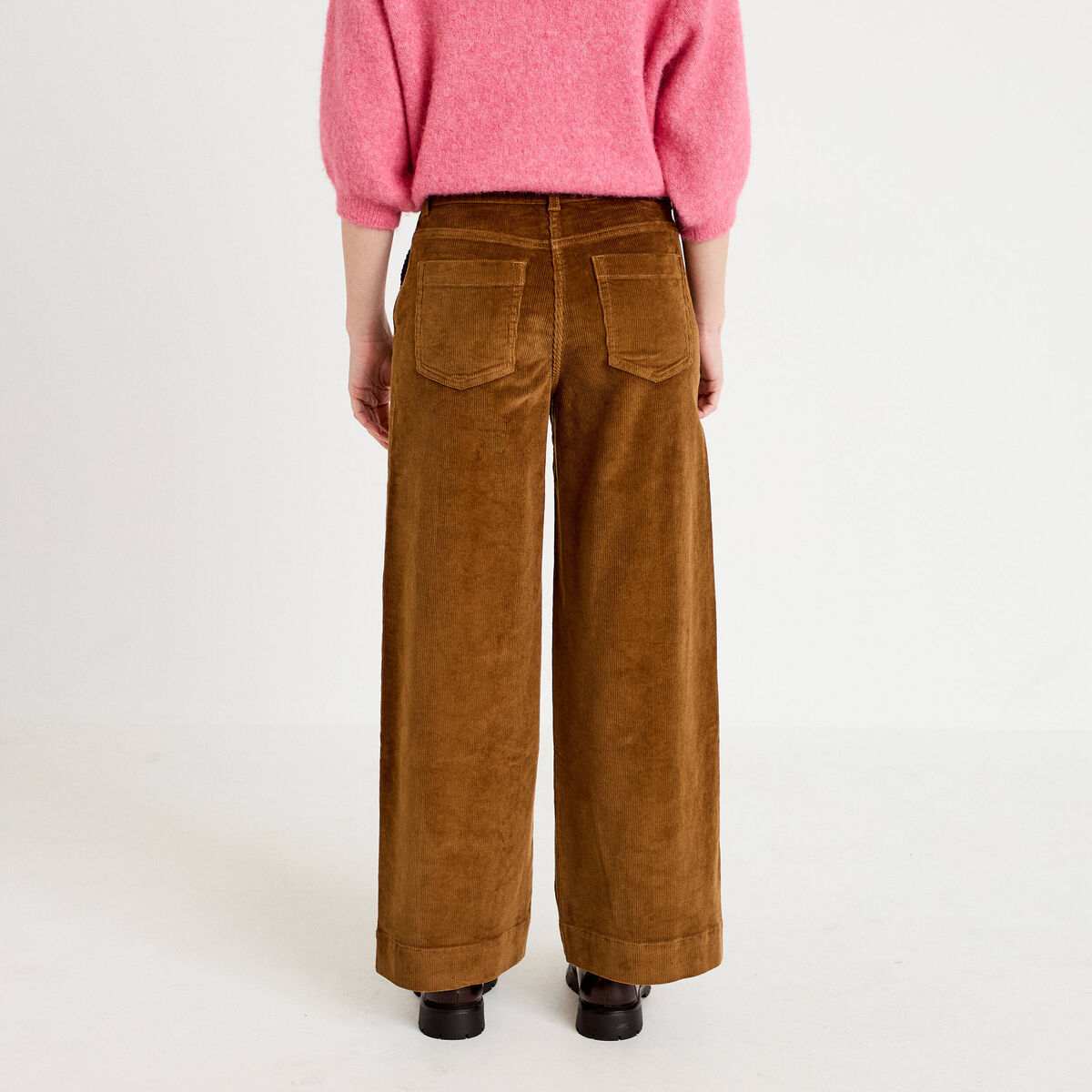 Pantalon bootcut taille haute velours marron femme