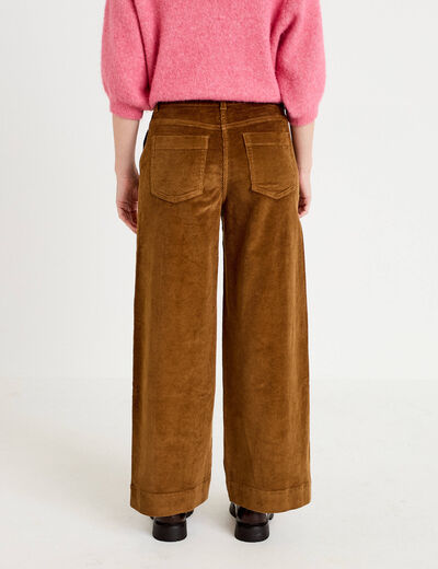 Pantalon bootcut taille haute velours marron femme