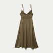 Robe longue &eacute;vas&eacute;e col v satin&eacute;e vert kaki femme