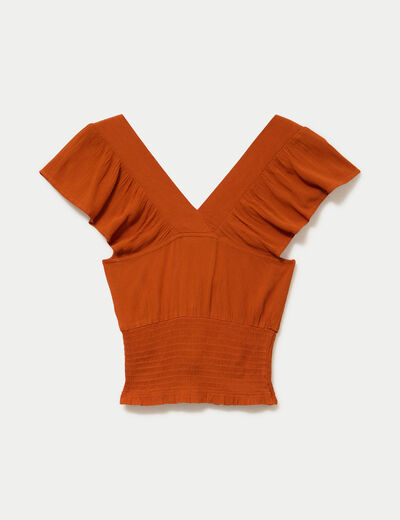 Blouse cintr&eacute;e cropped sans manches orange fonc&eacute; femme