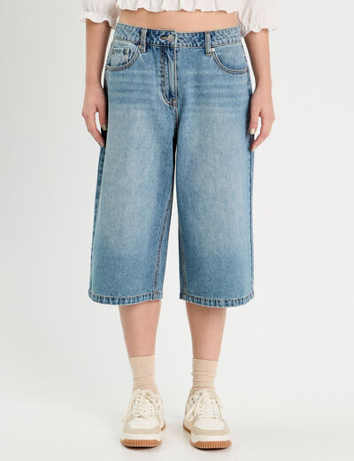 Bermuda large en jean denim double stone femme