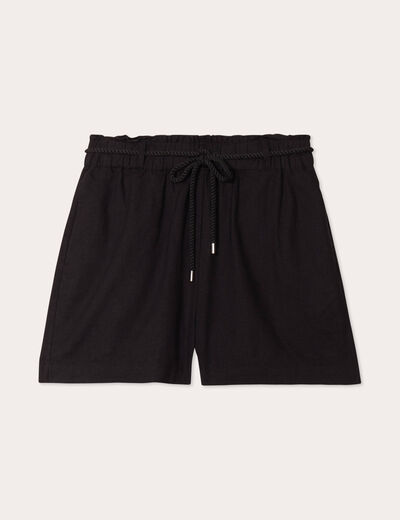 Short regular contenant du lin noir femme