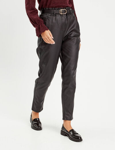 Pantalon slouchy enduit 7/8ème noir femme