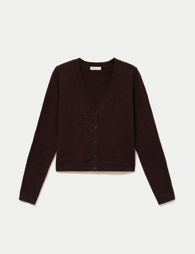 Gilet col v manches longues marron fonc&eacute; femme