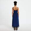 Robe longue &eacute;vas&eacute;e col v dentelle bleu marine femme
