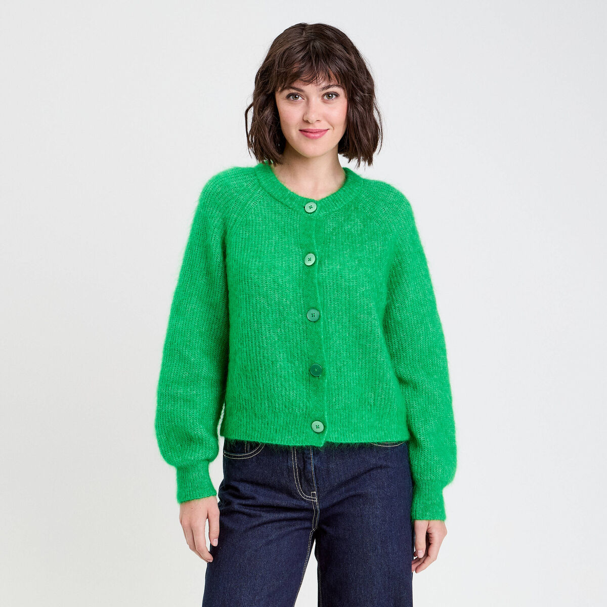 Gilet manches longues vert femme