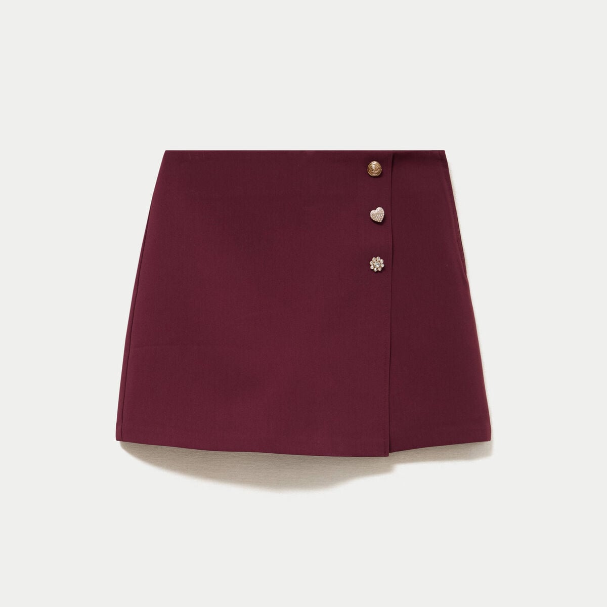 Jupe-short &eacute;vas&eacute;e taille haute bordeaux femme