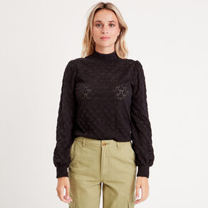 Pull manches longues noir femme