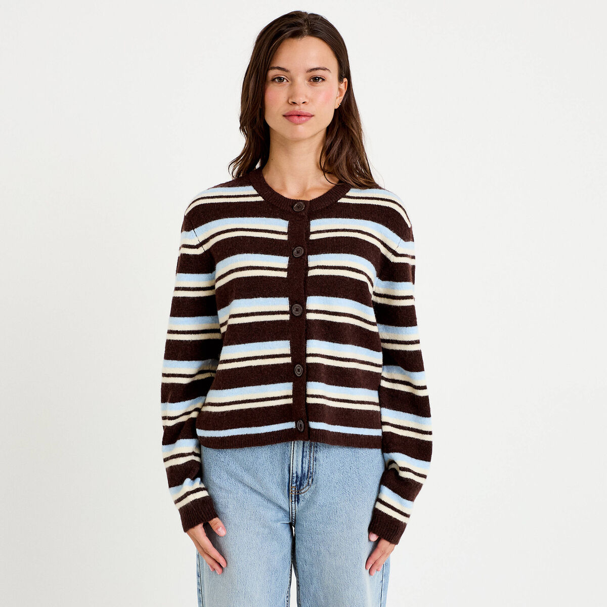 Gilet manches longues bleu ciel femme