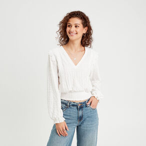 blouse manches longues smockee ecru femme Blouse manches longues smockée ecru femme