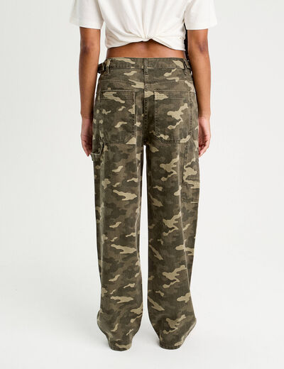 Pantalon large boucles taille vert kaki femme