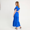Robe longue évasée ceinturée bleu electrique femme
