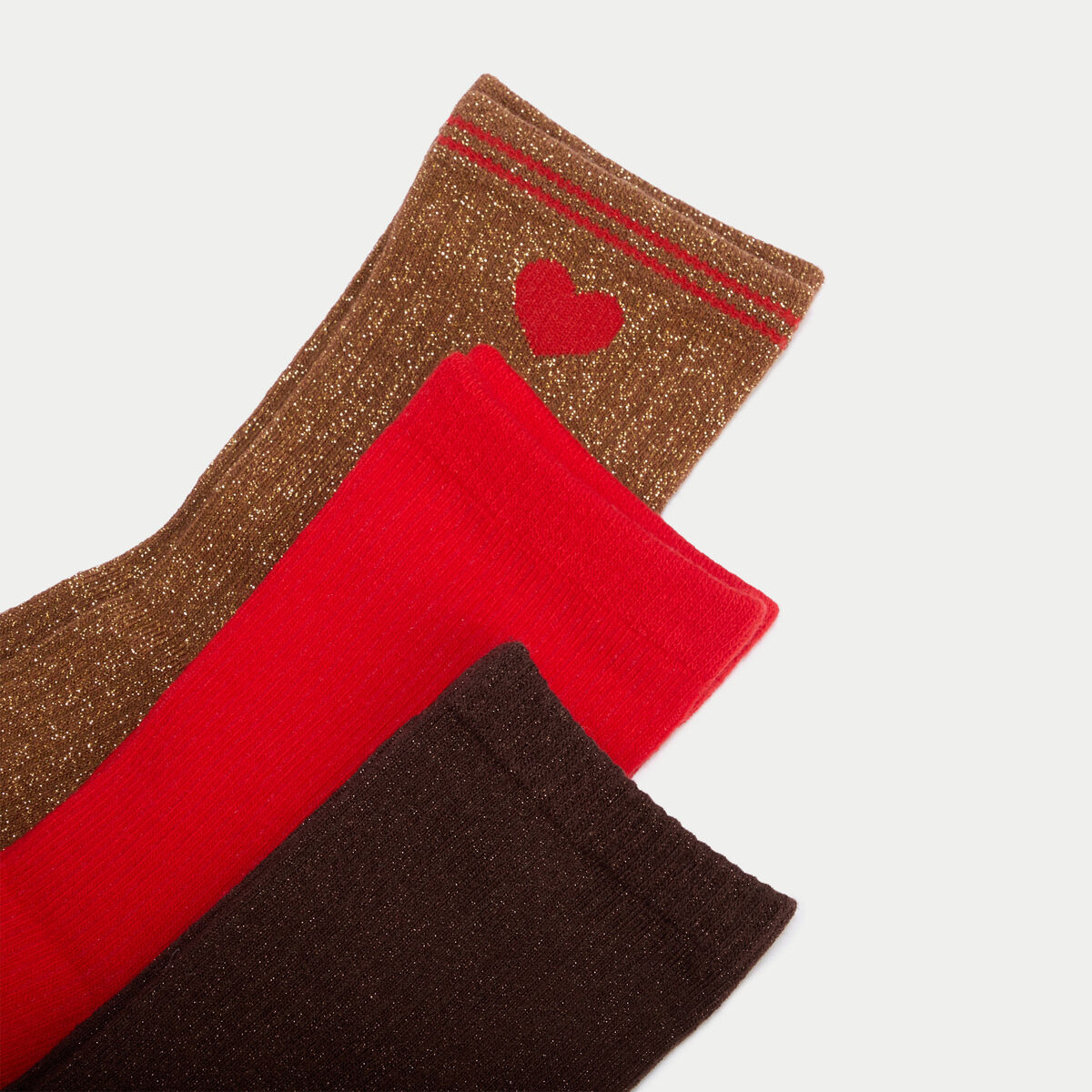 Lot de 3 paires de chaussettes marron fonc&eacute; femme