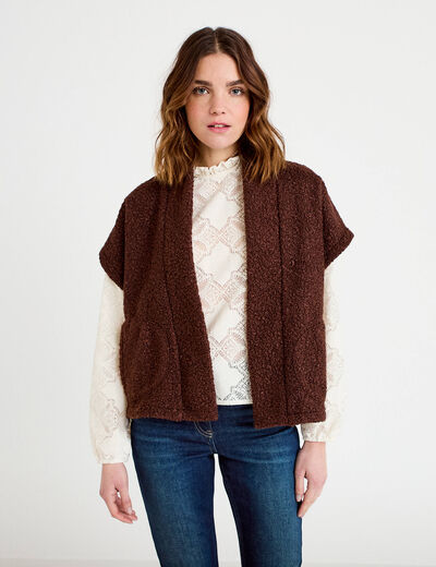 Gilet polaire manches courtes marron fonc&eacute; femme