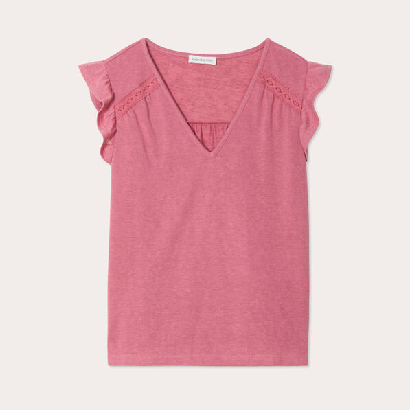 Débardeur manches volants vieux rose femme