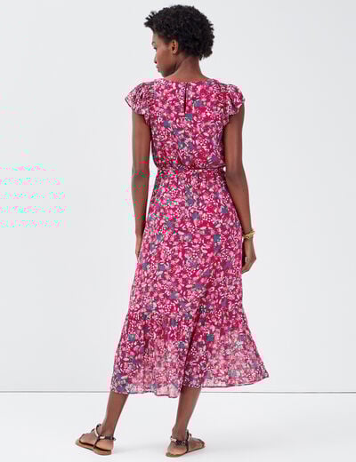 Robe longue évasée ceinturée violet femme