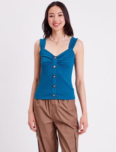 Débardeur bustier boutonné bleu canard femme