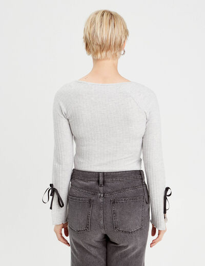 Pull manches longues noeuds gris clair femme