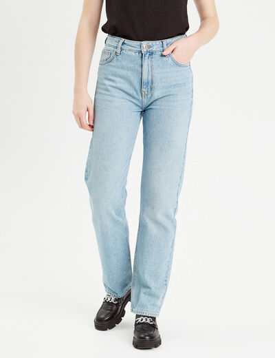 Jeans droit taille haute denim double stone femme