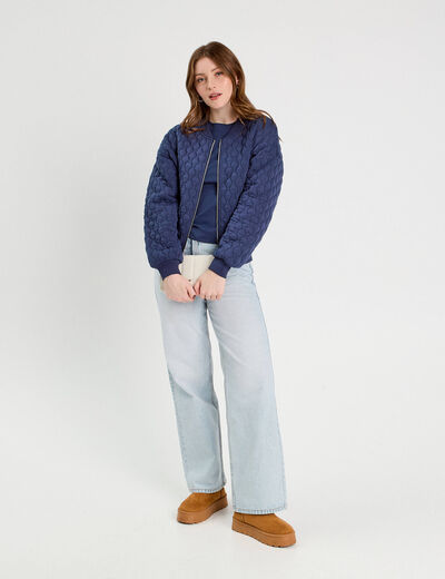 Veste matelassée zippée bleu marine femme