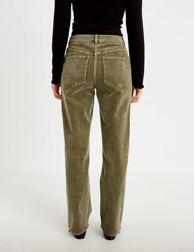 Pantalon droit en velours vert kaki femme