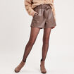Short droit simili cuir taupe femme