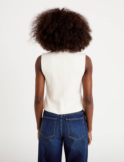 Gilet ajust&eacute; sans manches col rond ecru femme