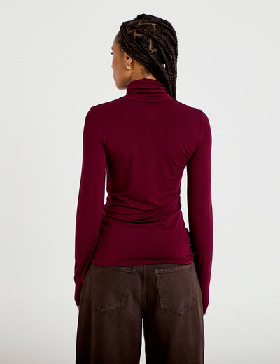 T-shirt uni &agrave; manches longues bordeaux femme
