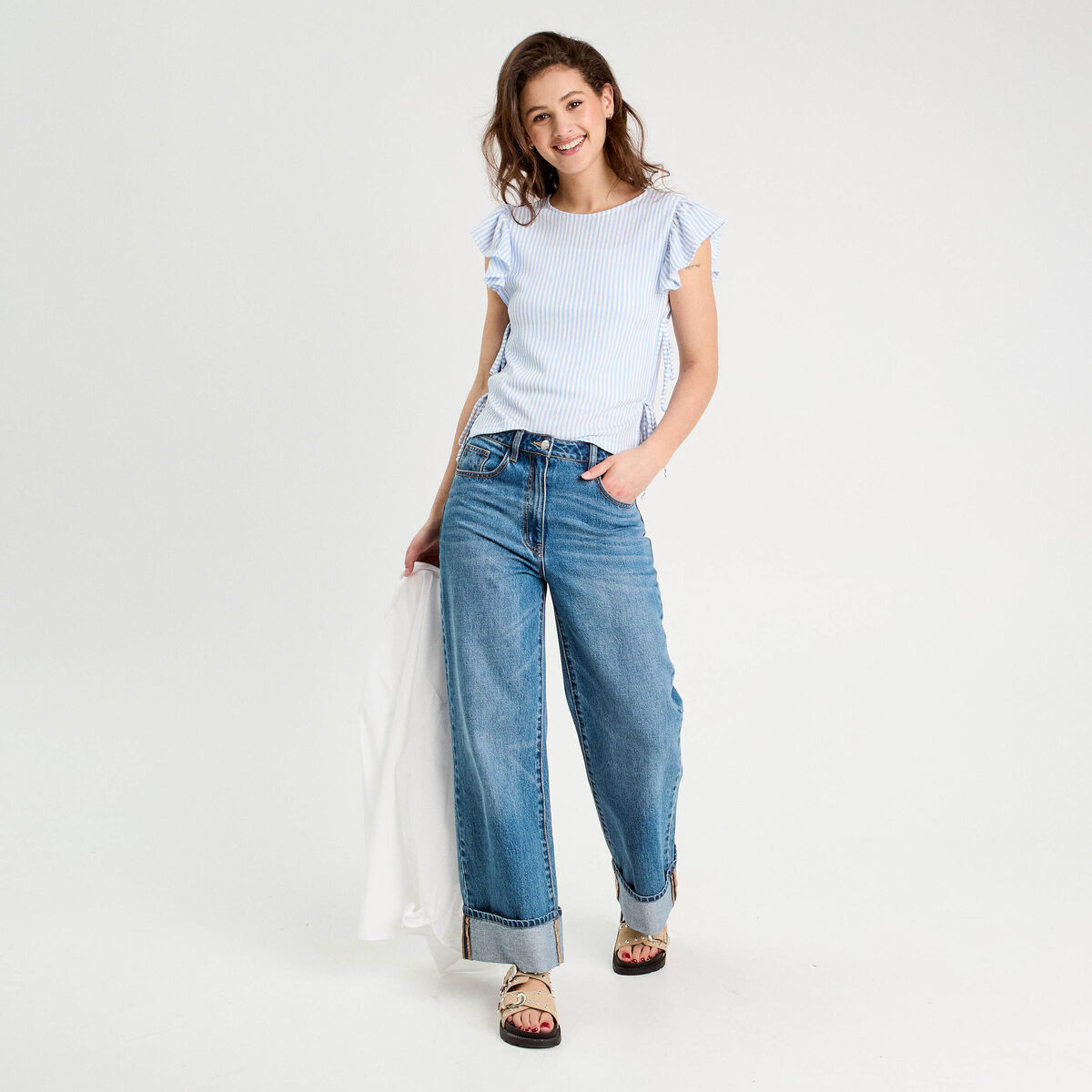 T-shirt noeuds côtés bleu femme