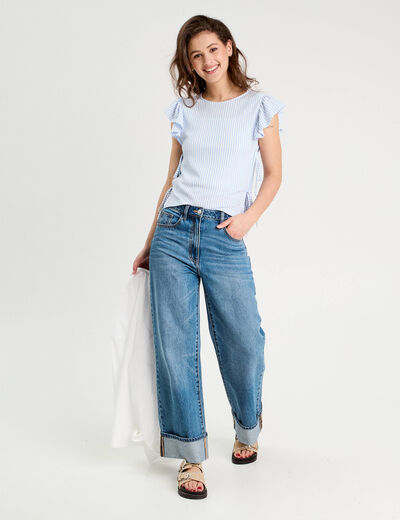 T-shirt noeuds côtés bleu femme