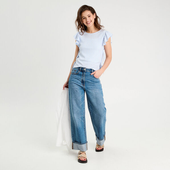 t shirt noeuds cotes bleu femme T-shirt noeuds côtés bleu femme