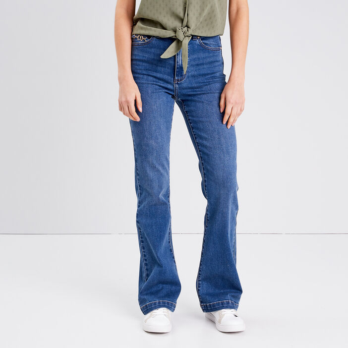 Jeans flare taille haute denim stone femme