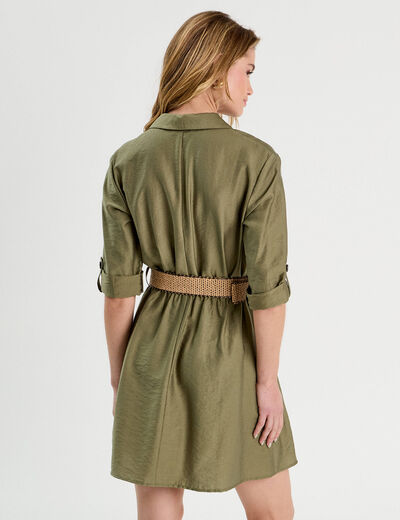 Robe chemise trapèze ceinturée vert kaki femme