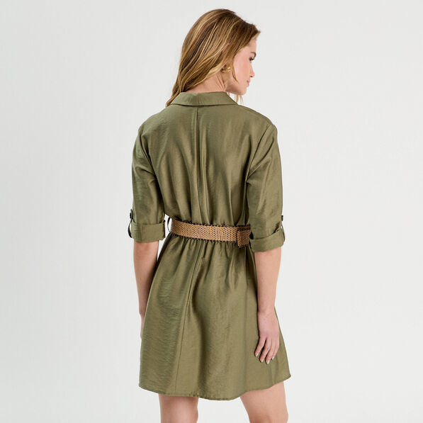 robe chemise trapeze ceinturee vert kaki femme Robe chemise trapèze ceinturée vert kaki femme