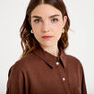 Chemise droite courte col classique marron femme