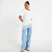 Jean wide leg taille haute brod&eacute; bleu femme