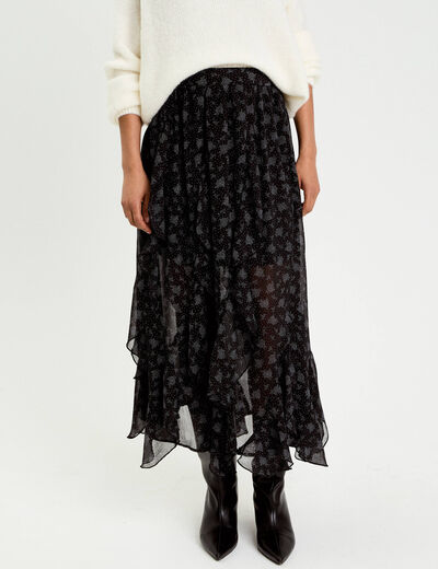 Jupon &eacute;vas&eacute; longueur 3/4 en voile noir femme