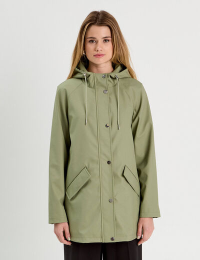 Ciré à capuche vert kaki femme